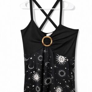 Rosegal Black Celestial Ring Detail Tank Top